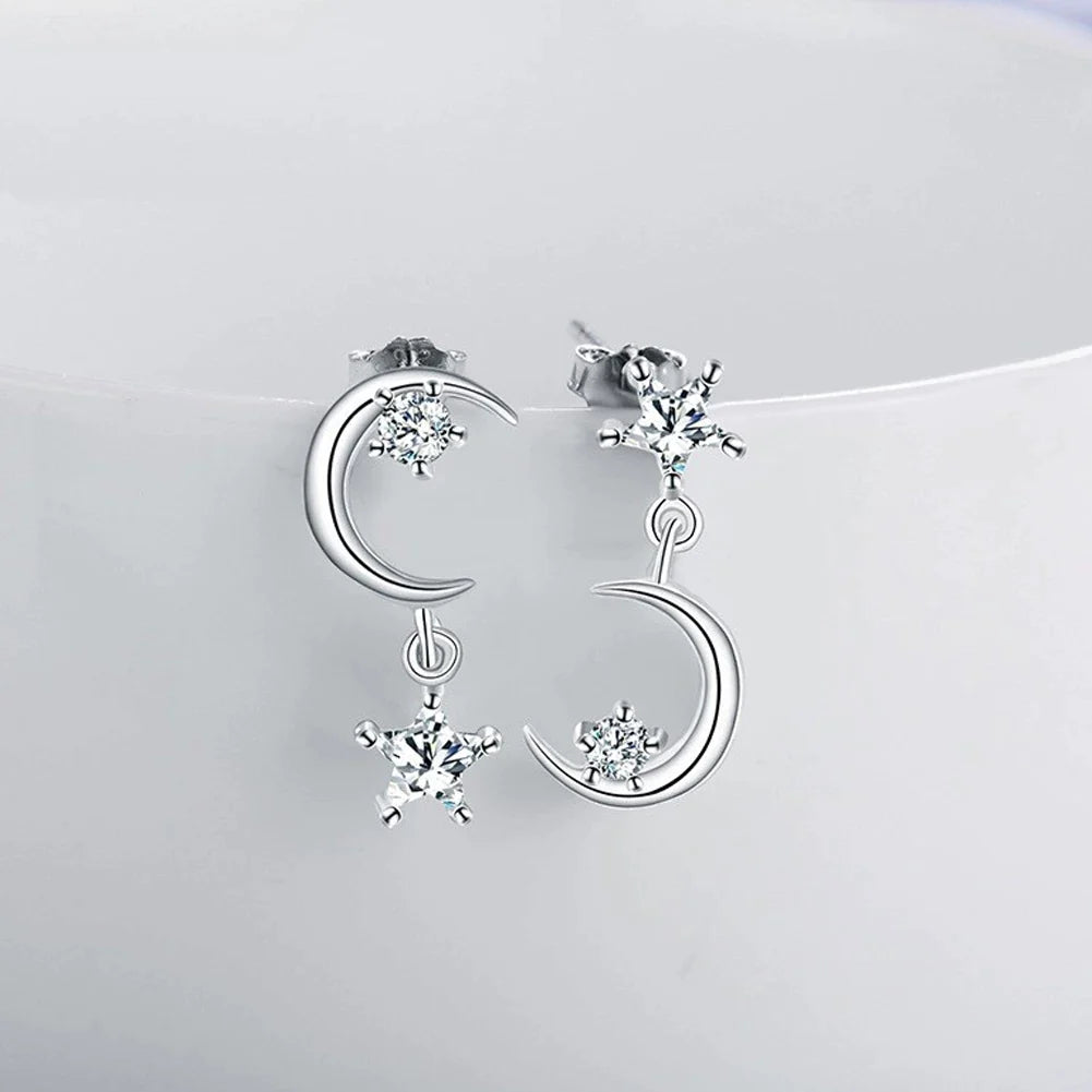 Boucles d'Oreilles Demi-lune avec Zircon en Argent Sterling