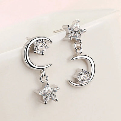 Boucles d'Oreilles Demi-lune avec Zircon en Argent Sterling