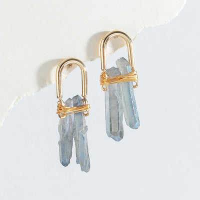 Boucles d'oreilles en Quartz Bleu Naturel en Or