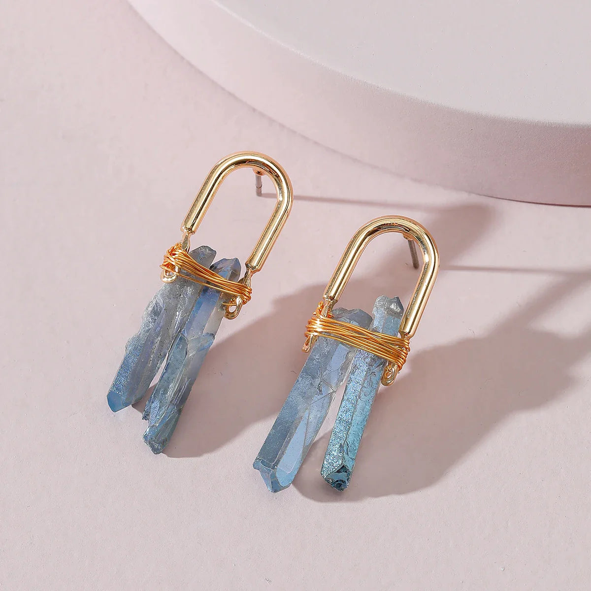 Boucles d'oreilles en Quartz Bleu Naturel en Or