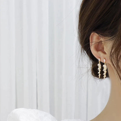 Boucles d'Oreilles Pendantes avec Feuilles en Zirconium en Or