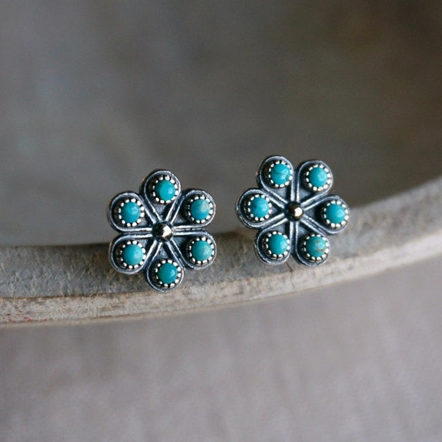 Boucles d'oreilles Fleur Turquoise Vintage