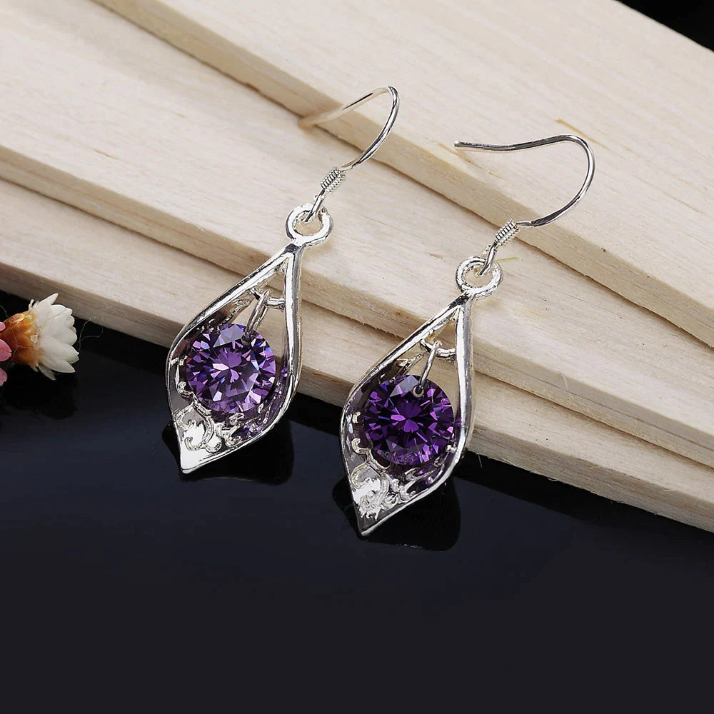 Boucles d'oreilles en Argent avec Cristal Violet