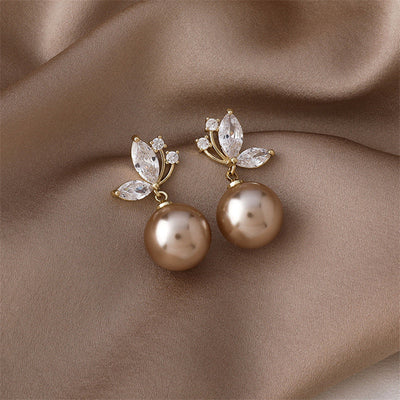 Boucles d'oreilles Perles Exotiques avec Cristaux en Or