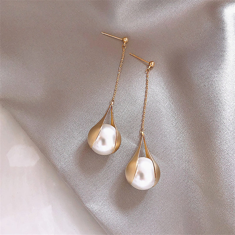 Boucles Pendantes d'Oreilles en Perles en Or