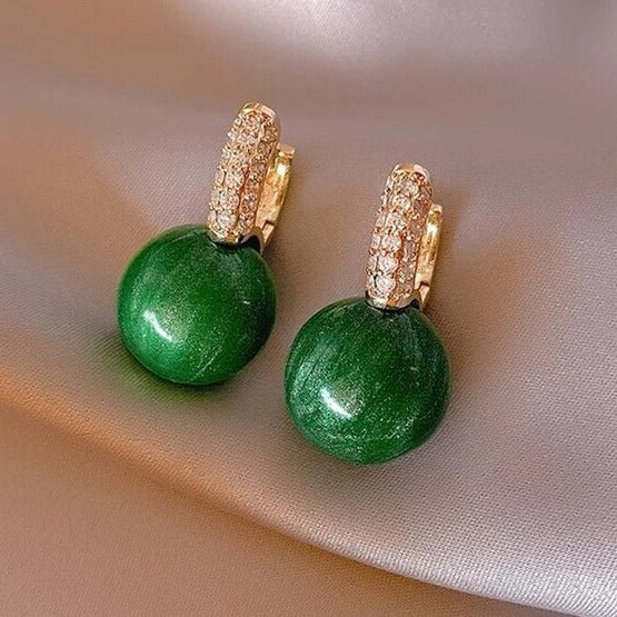 Boucles d'Oreilles de Luxe avec Perle Verte en Or