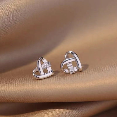 Boucles d'oreilles à Maillon Coeur avec Zirconia en Or