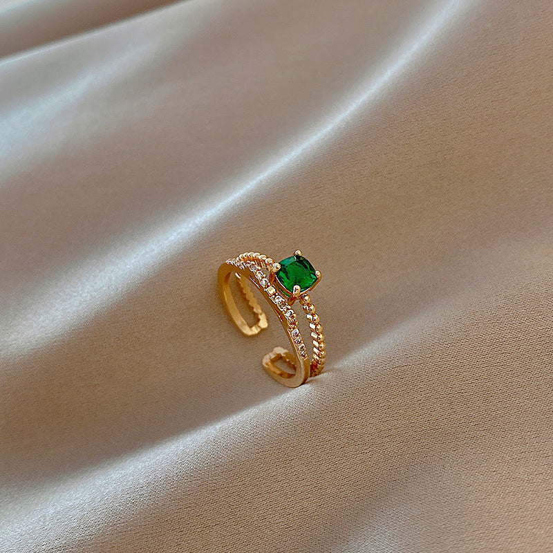 Bague Réglable en Cristal Vert avec Zircon en Or