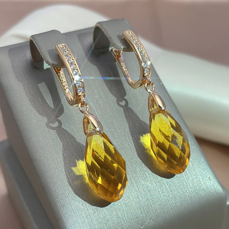 Boucles d'oreilles Elégant en Cristal Jaune et Or