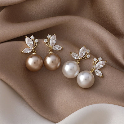 Boucles d'oreilles Perles Exotiques avec Cristaux en Or