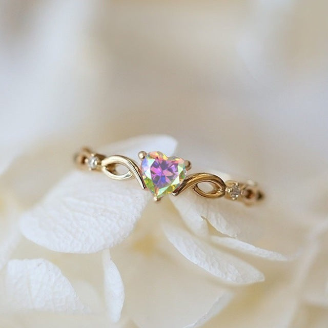 Bague Coeur en Cristal Rouge en Or