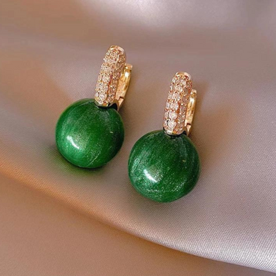 Boucles d'Oreilles de Luxe avec Perle Verte en Or