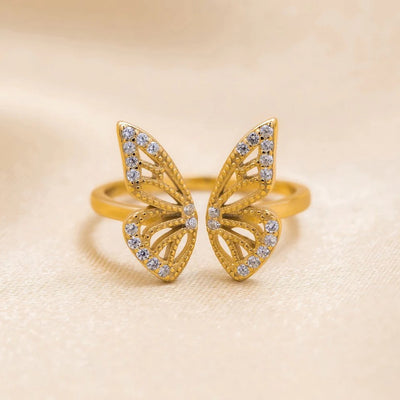 Bague Papillon Réglable avec Zircon en Or