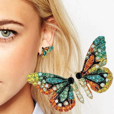 Boucles d'Oreilles Papillon Coloré en Or