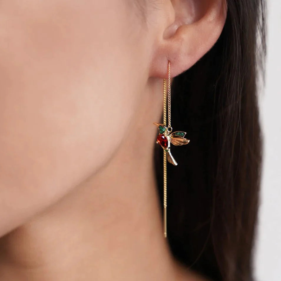 Boucles d'Oreilles Colibri en Émail et Zircons