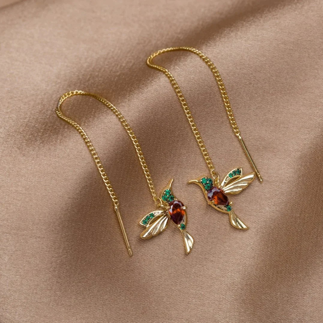 Boucles d'Oreilles Colibri en Émail et Zircons