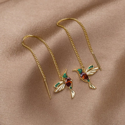 Boucles d'Oreilles Colibri en Émail et Zircons