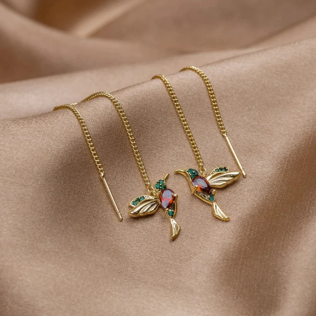 Boucles d'Oreilles Colibri en Émail et Zircons