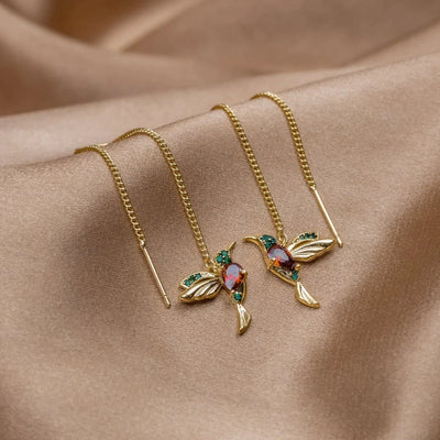 Boucles d'Oreilles Colibri en Émail et Zircons