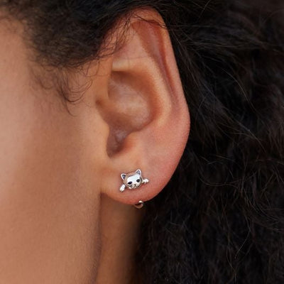 Boucle d'Oreille Chaton en Argent 925