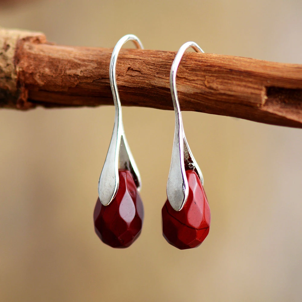 Boucles d'oreilles en Argent avec Pierre Rouge