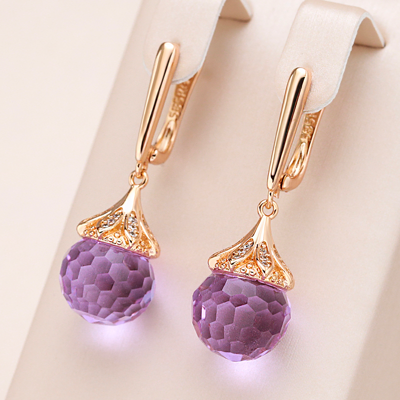 Boucles d'oreilles Elégantes en Cristal Violet Arrondi