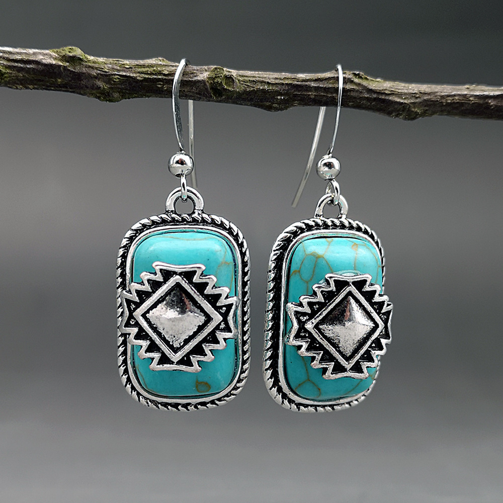 Boucles d'oreilles Ethniques en Argent Turquoise