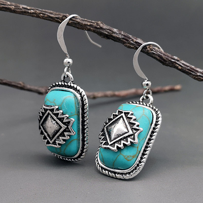 Boucles d'oreilles Ethniques en Argent Turquoise