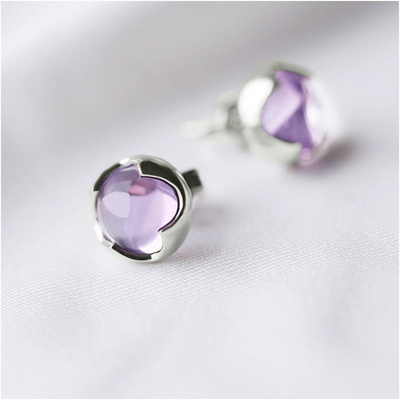 Boucles d'oreilles en Cristal Sphérique Violet en Argent