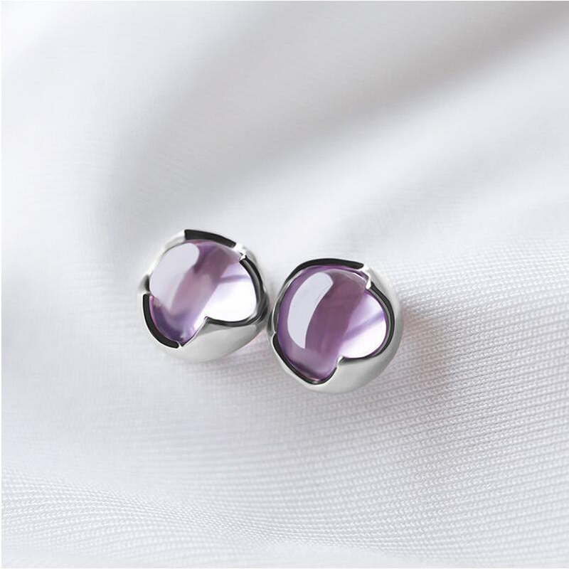 Boucles d'oreilles en Cristal Sphérique Violet en Argent