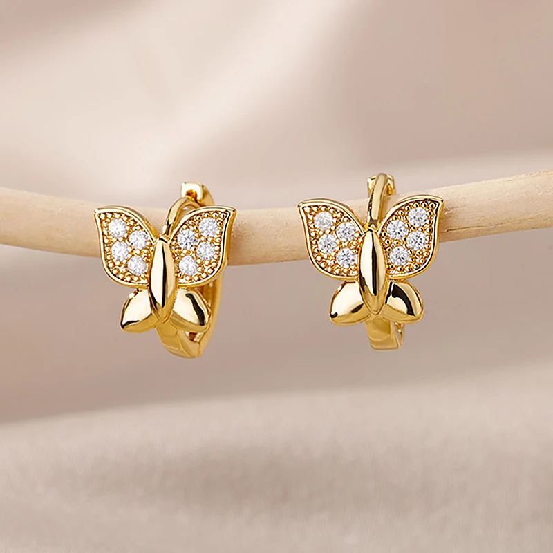 Boucles d'oreilles Minimalistes Papillon avec Zirconia en Or