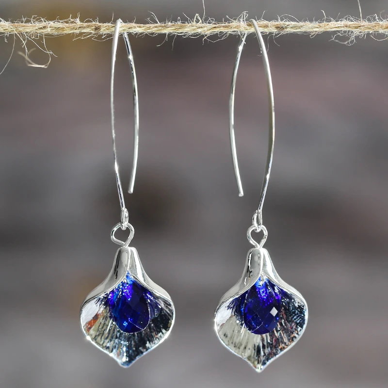 Boucles d'oreilles en Argent avec Pierres Bleues