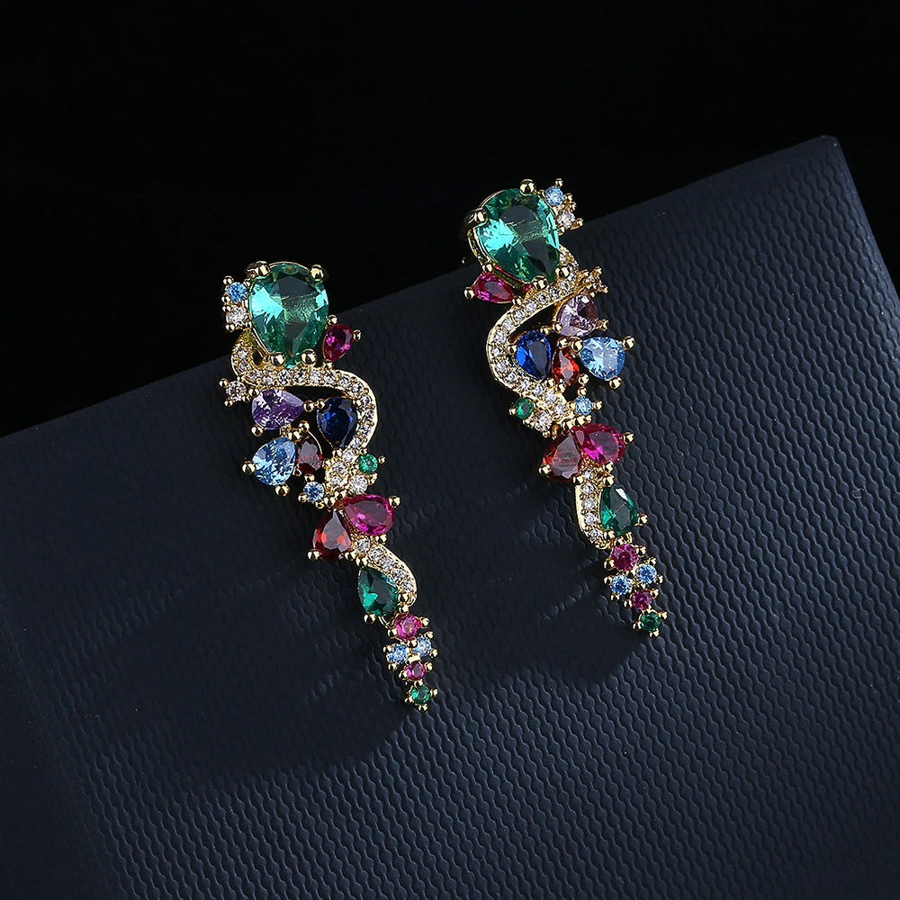 Boucles d'oreilles en Or avec Zircons Multicolores