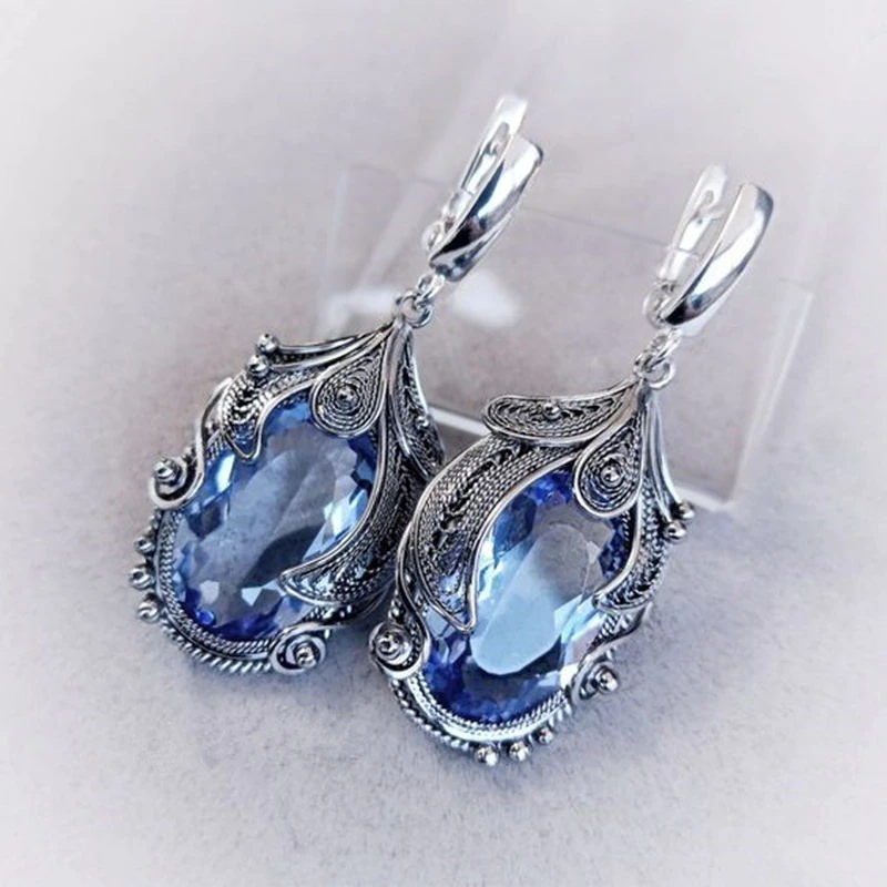 Boucles d'oreilles en Cristal Bleu en Argent