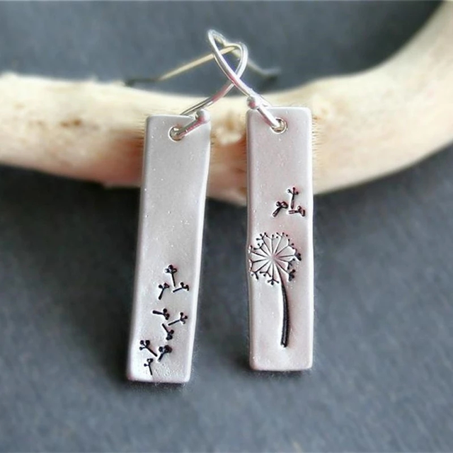 Boucles d'oreilles Boho Pissenlit Rectangle