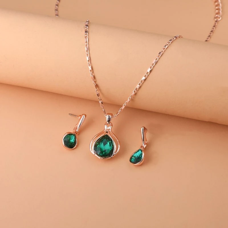 Set Collier + Boucles d'oreilles en Cristal Vert en Or