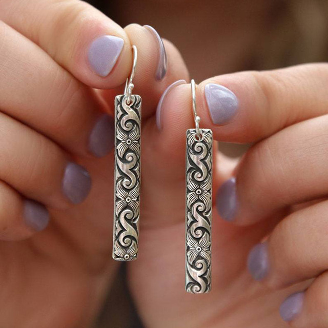 Boucles d'oreilles Boho Rectangulaires en Argent Sterling