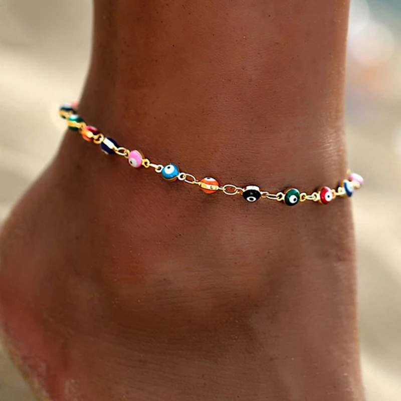 Bracelet de Cheville Oeil Turc Multicolore en Or