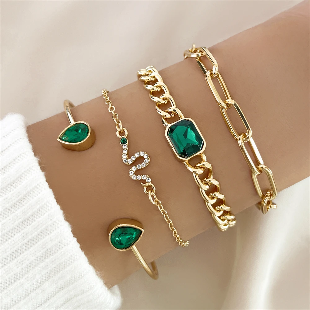 Pack Bracelets Vintage en Cristal Vert