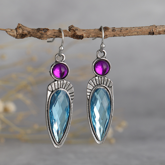 Boucles d'oreilles Vintage en Cristal Bleu