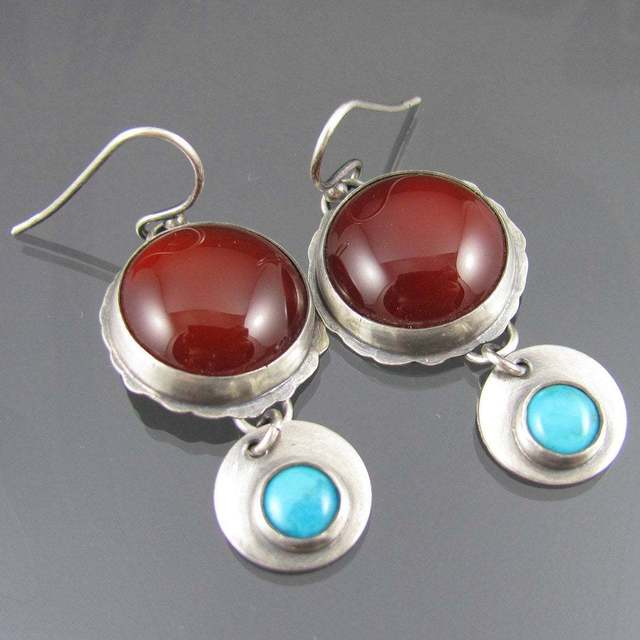 Boucles d'oreilles Vintage en Argent Rouge et Bleu