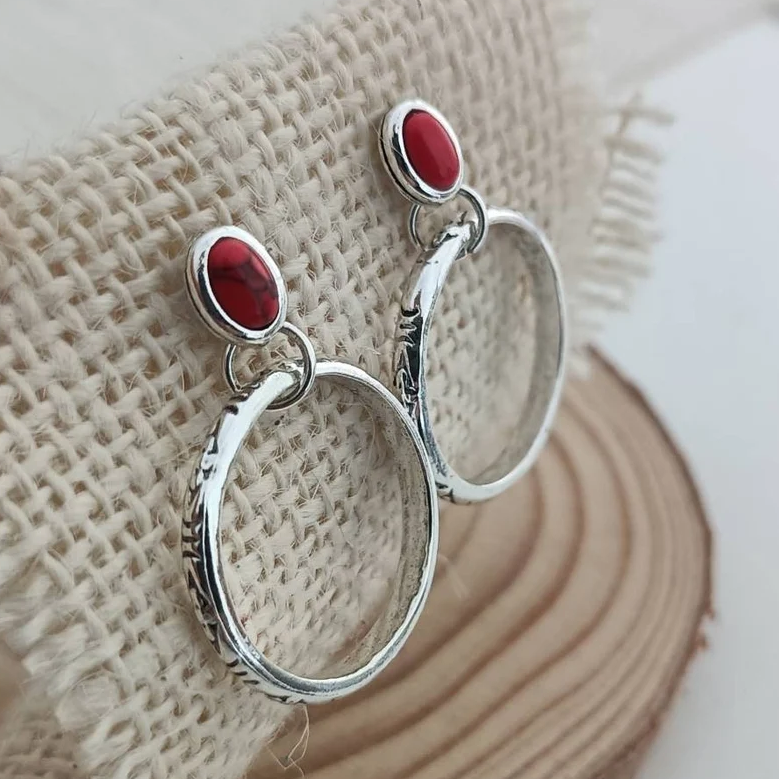 Boucles d'oreilles Boho avec Pierres Rouges