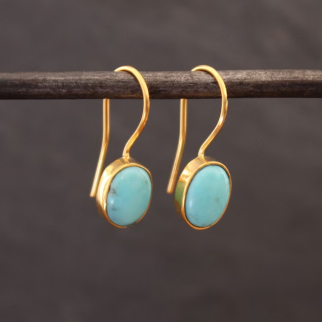 Boucles d'oreilles Vintage en Or avec Pierre Turquoise