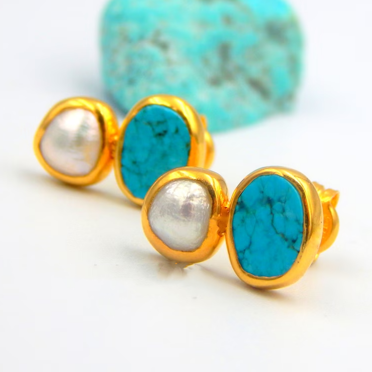 Boucles d'oreilles Turquoise et Or