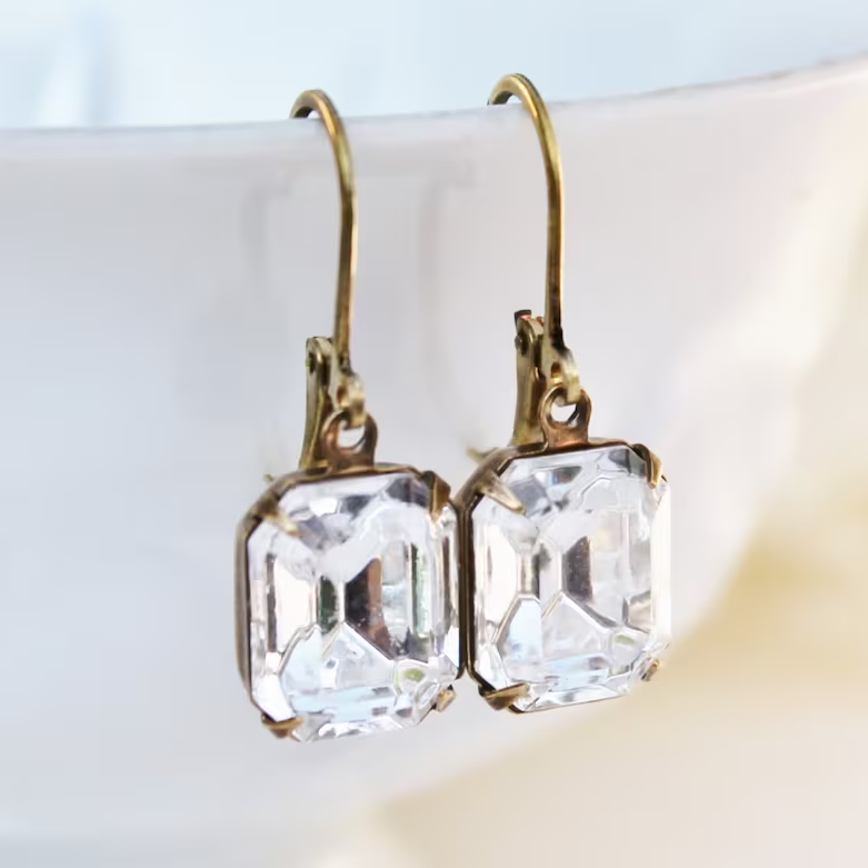 Boucles d'oreilles Vintage en Verre Blanc et Or