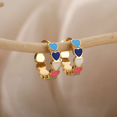 Boucles d'oreilles Or Elégant Multicolore
