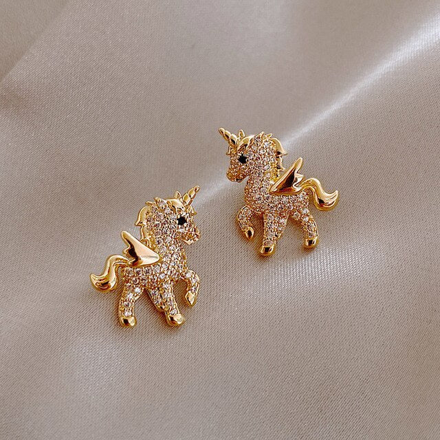 Boucles d'oreilles licorne scintillantes en or