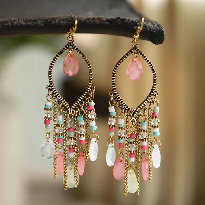 Boucles d'oreilles Mandala avec cristaux roses vintage
