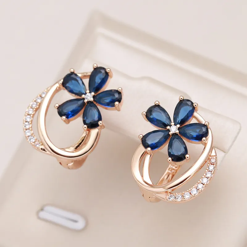 Boucles d'oreilles Elegant Daisy en Cristal Bleu