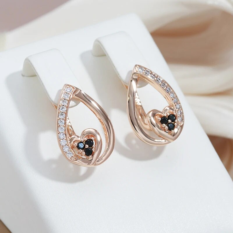 Boucles d'oreilles élégantes en forme de cœur en cristal noir